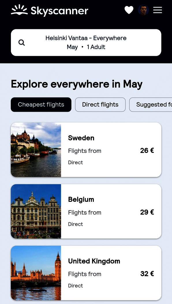 Preis&uuml;bersicht bei Skyscanner