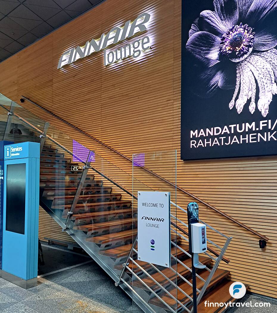 The entry of Finnair  Business Lounge at the Schengen area in Helsinki Airport