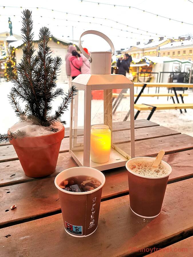 Warm drinks at the Helsinki Christmas market
