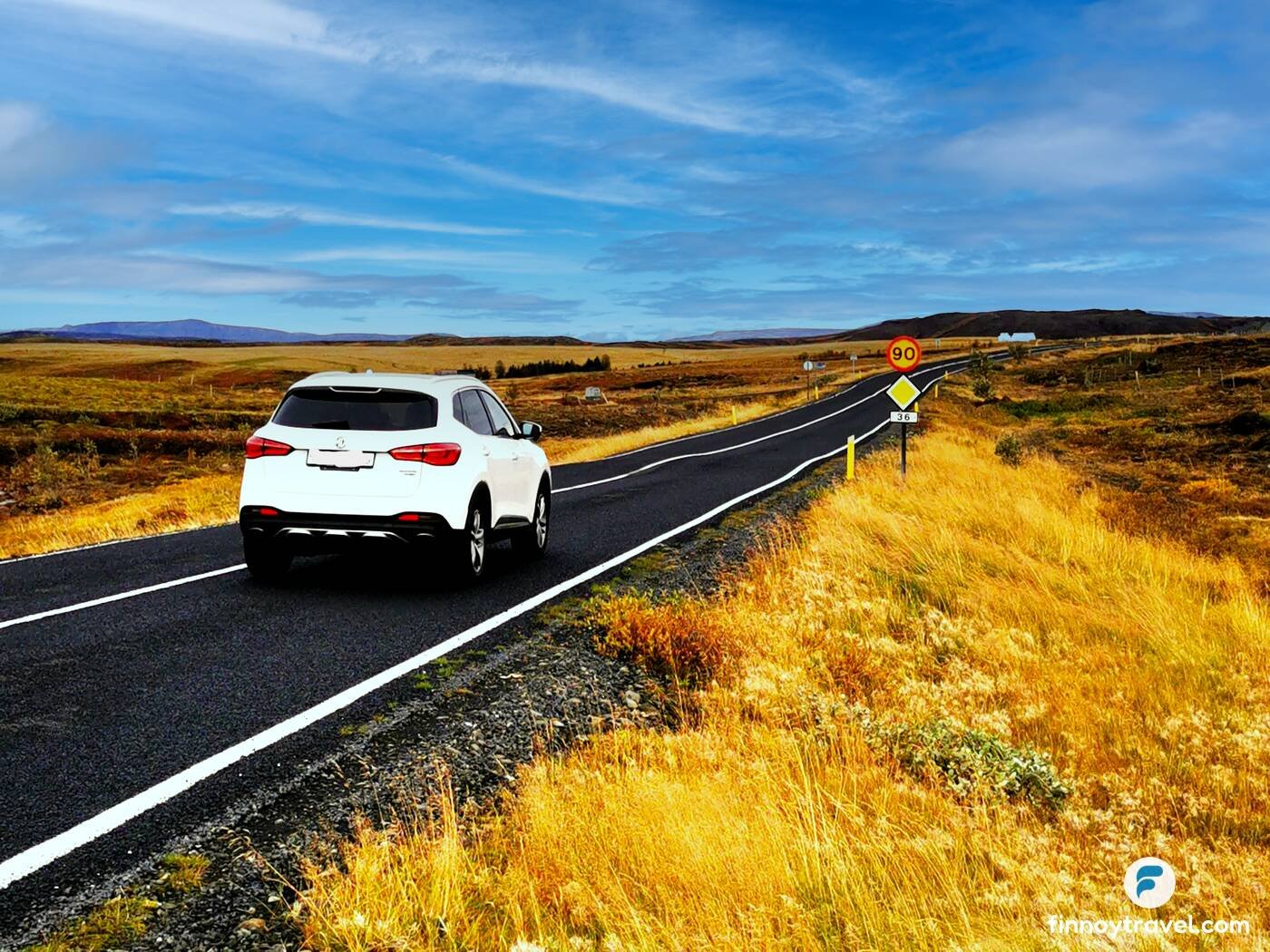 Driving in Iceland on the road with speed  limit of 90 km/h.