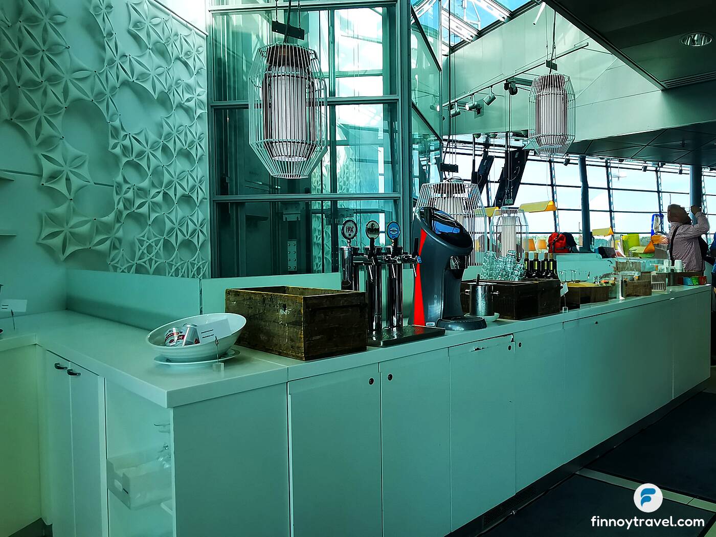 The bar of Finnair Lounge at the Schengen Area in Helsinki Aiport.