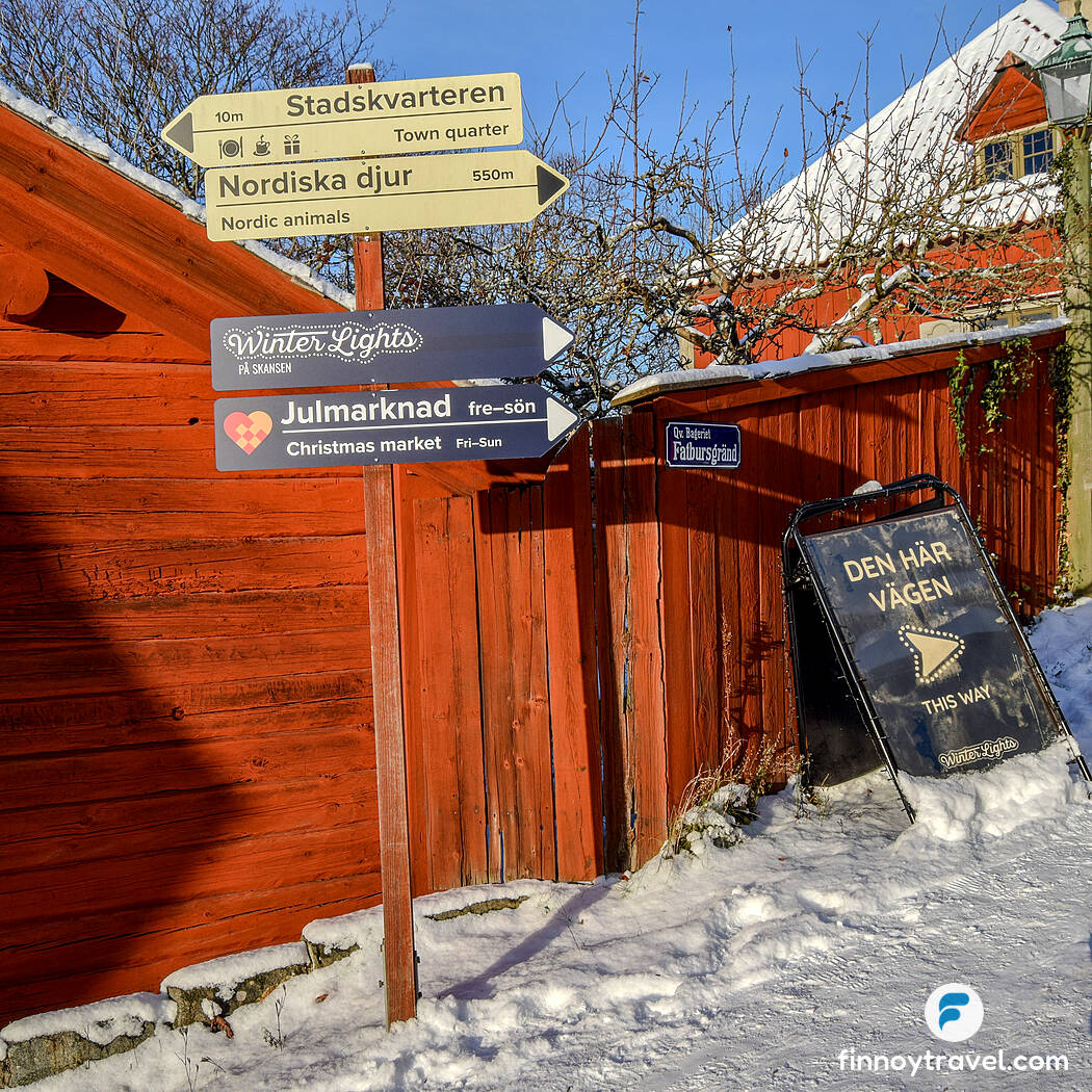 A directional sign at Skansen Open-air museum