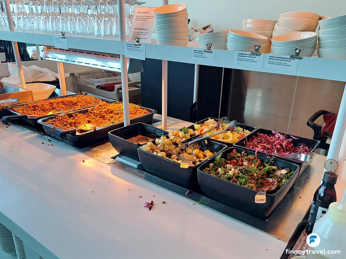 Food in the Finnair Lounge.