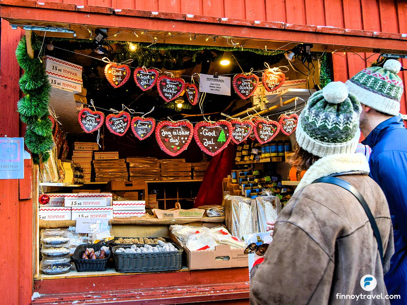 A market stall selling Swedish products at Stortorget Christmas Market.