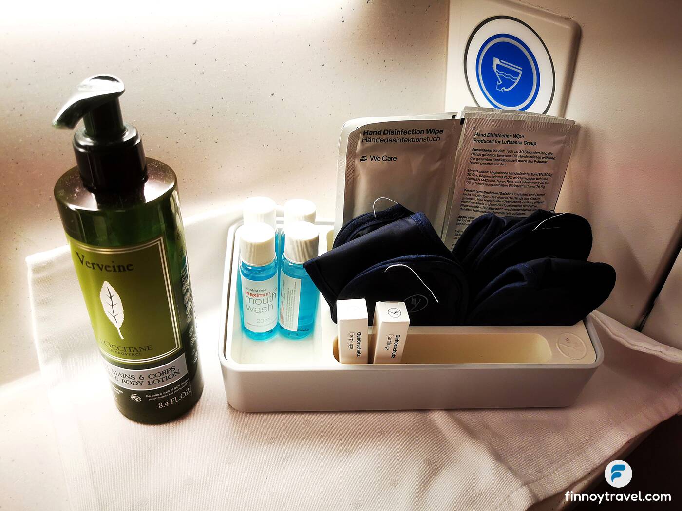 toiletries in the economy class aboard Lufthansa flights