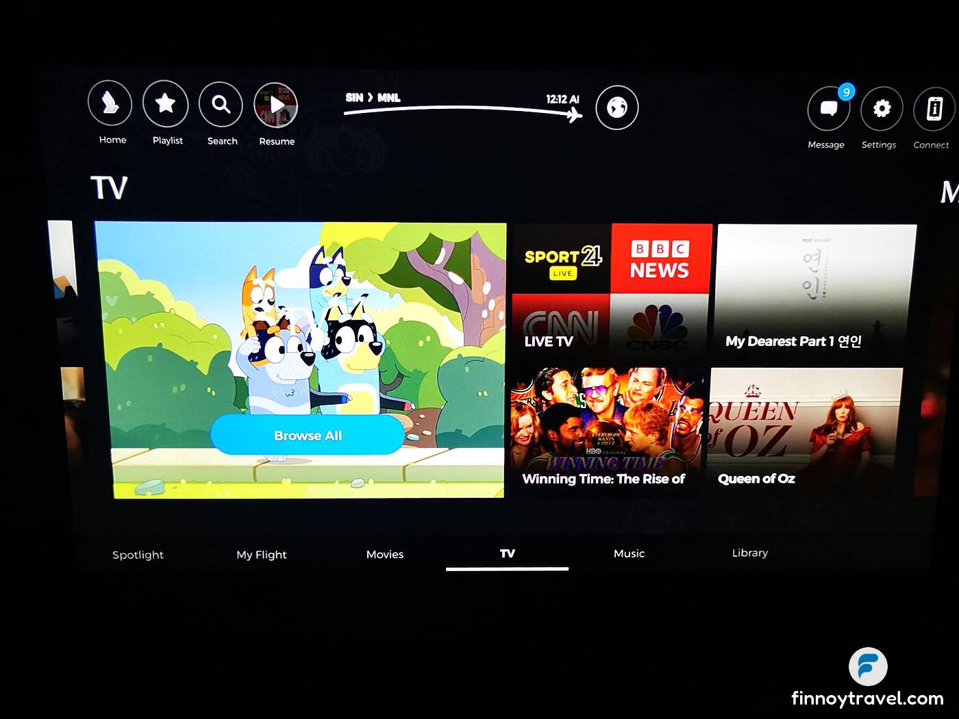 In-flight entertainment of Singapore Airlines