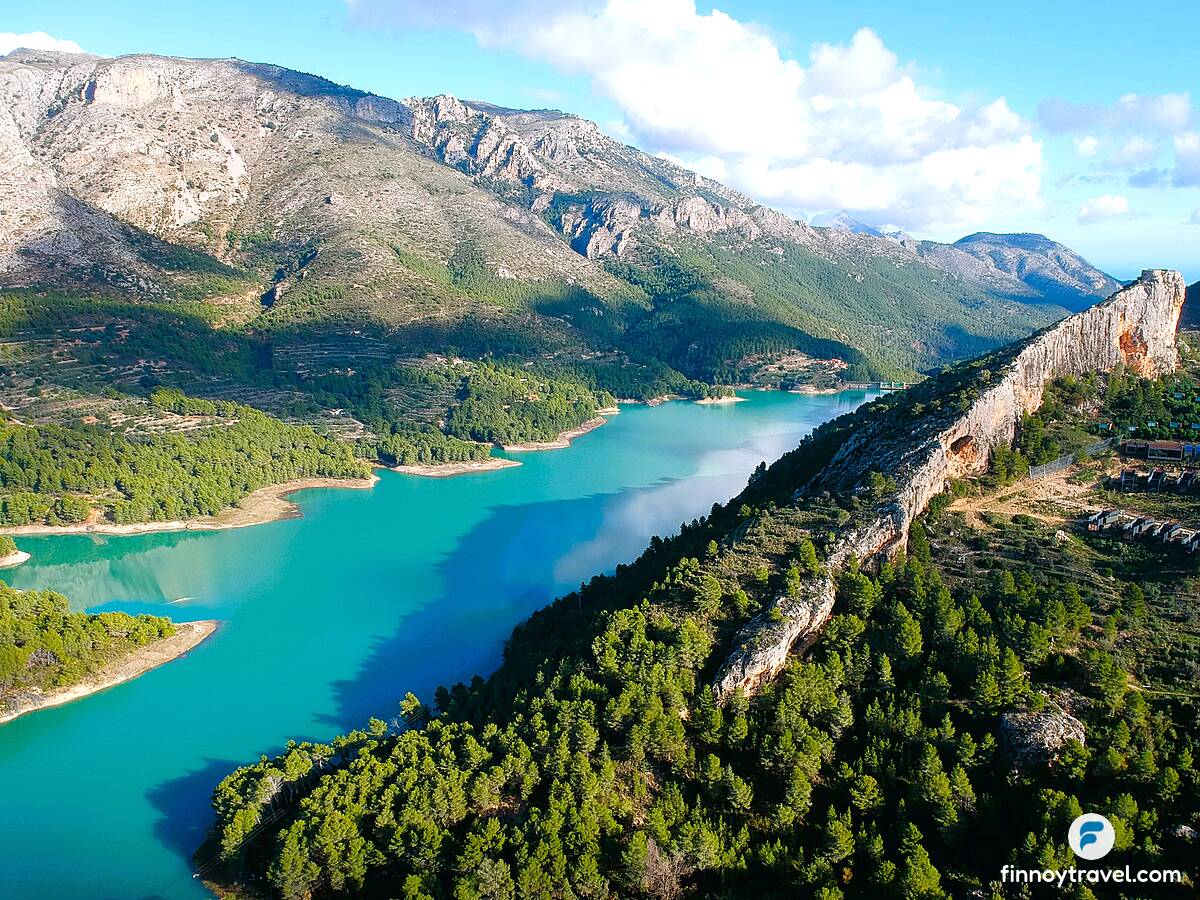 Drone photo of Guadalest Reservoir in Alicante, Spain