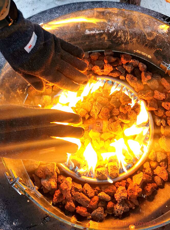 Fire for heating yourself at the Helsinki Christmas Market