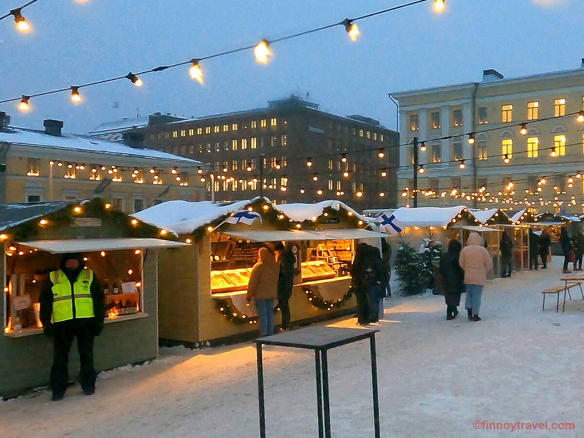 A security guard ensuring safety at the Helsinki Christmas Market