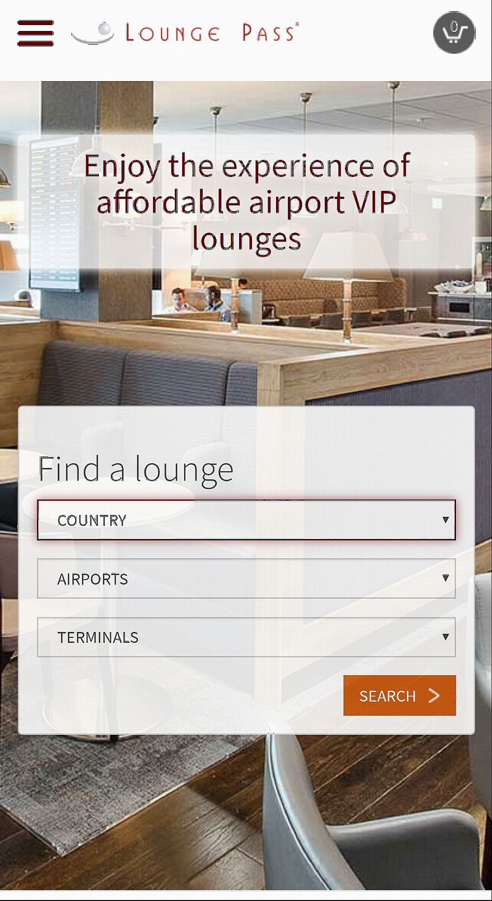 The home page of Lounge Pass
