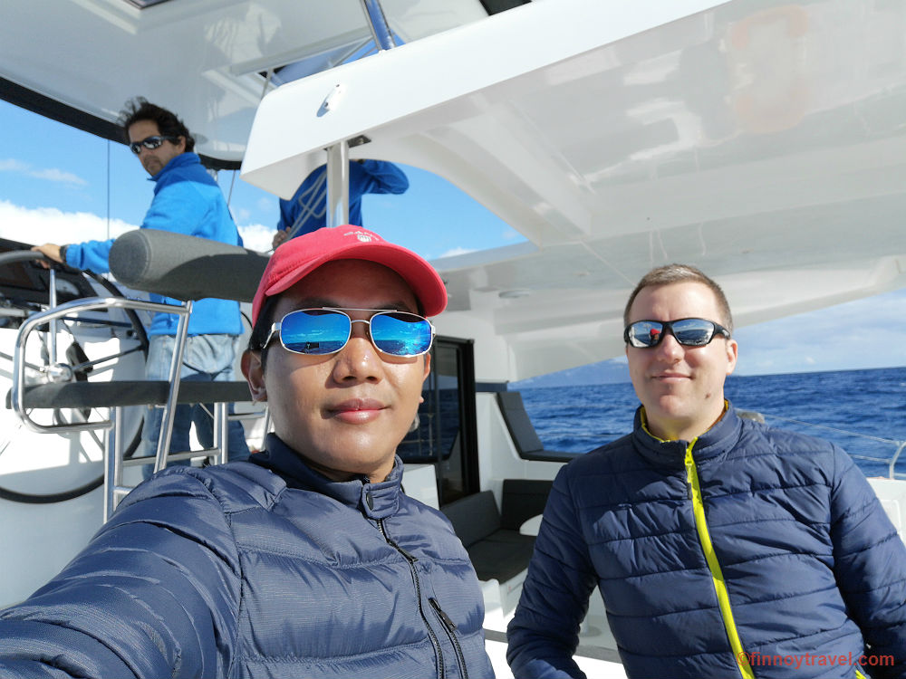 Niko and Ceasar on the catamaran