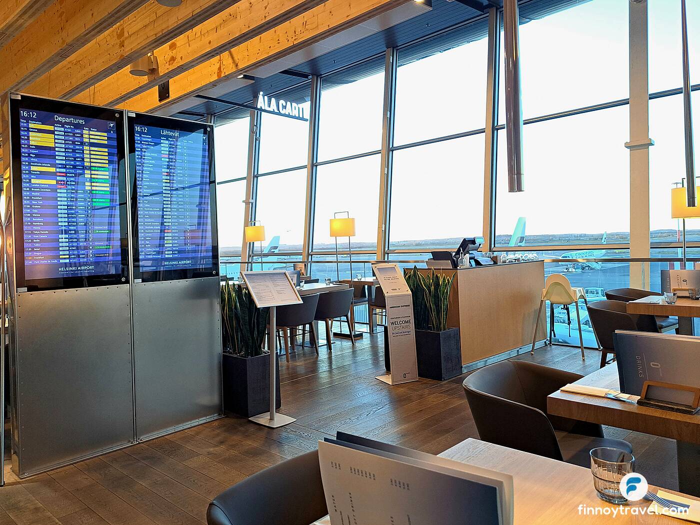 Restaurant and flight information screen