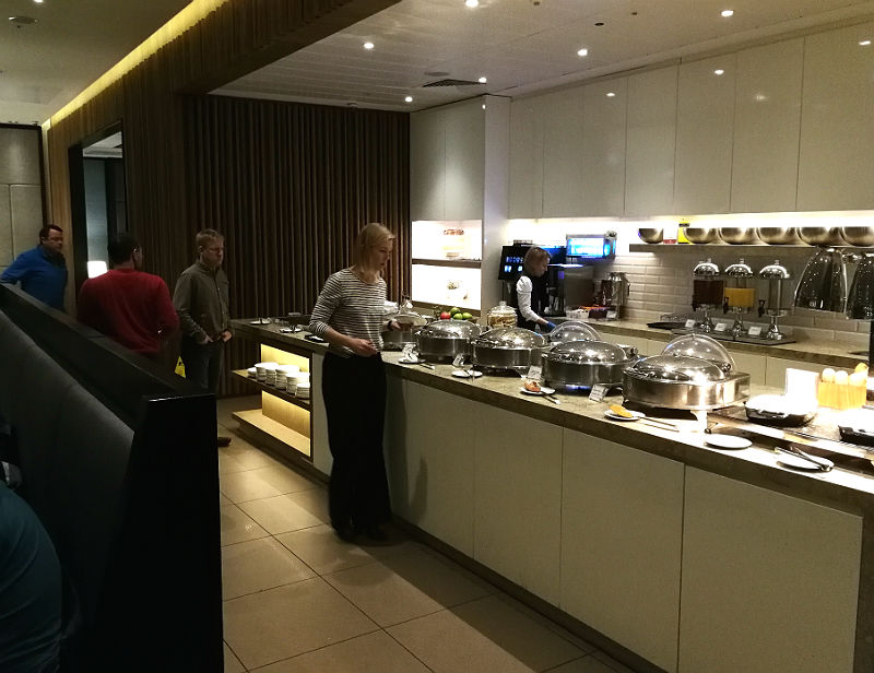 Food buffet at Plaza Premium Lounge at London Heathrow Airport