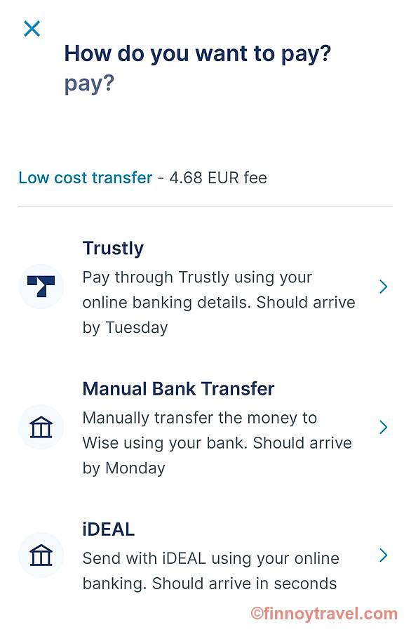 Wise fees with Low-cost transfer as mode of payment