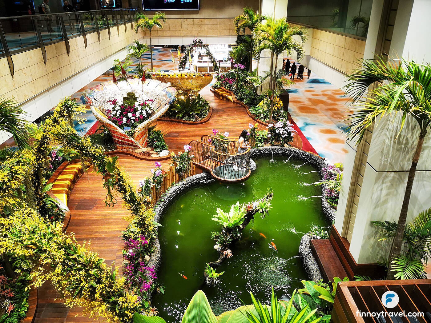 A garden with ponds in Terminal 2 of Changi Airport