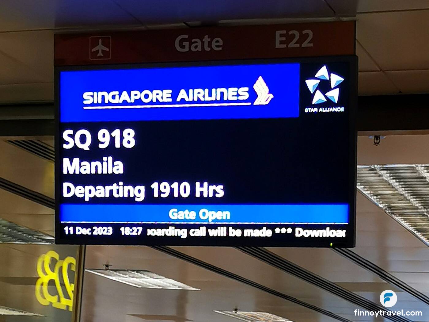Gate E22 at Changi Airport where Singapore flights leave for Manila