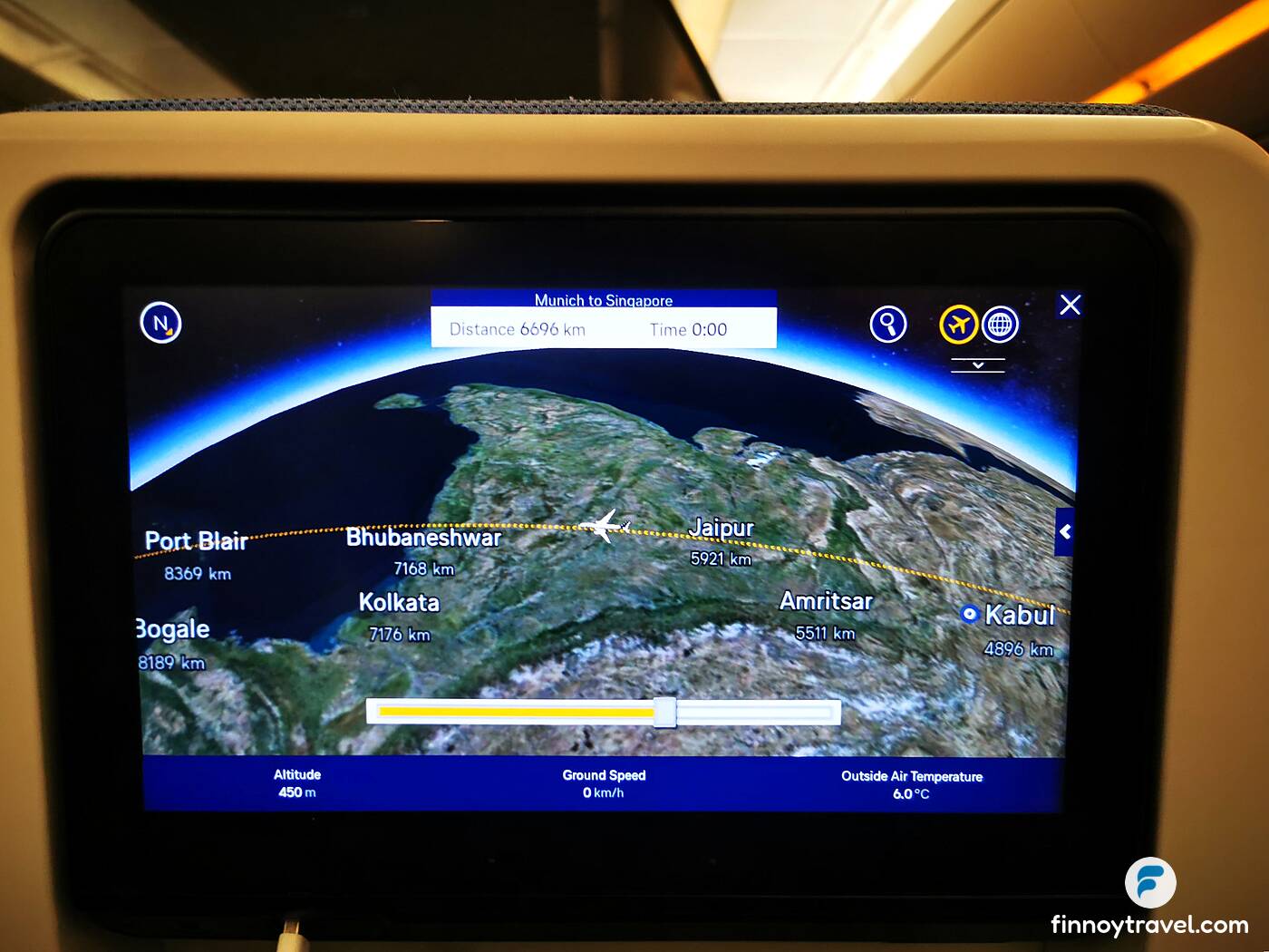 Mapa ng flight ng long-haul na biyahe ng Lufthansa mula Munich patungong Singapore