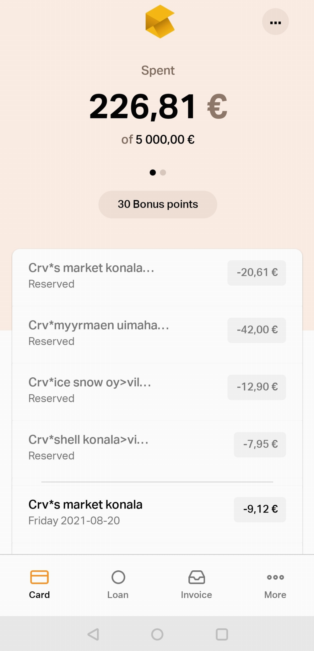 Morrow Bank 手机 App 中的交易